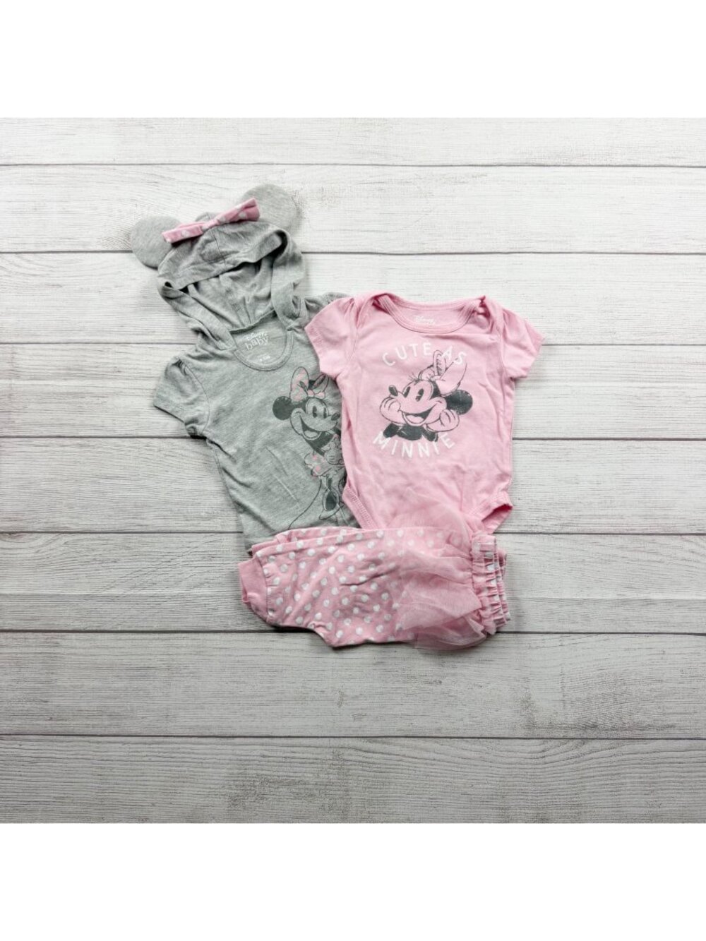 Disney Baby Minnie Mouse Bodysuits Polka Dot Tutu Joggers Outfit Set 6-9 Months